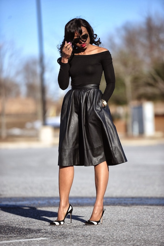 Custom Lambskin Leather A-Line Skirt: Women's Genuine Leather