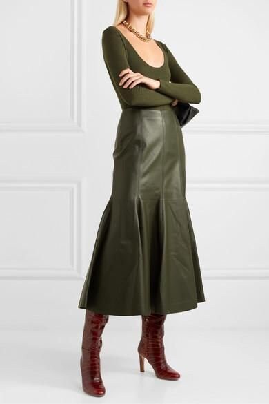 Olive green cheap leather skirts