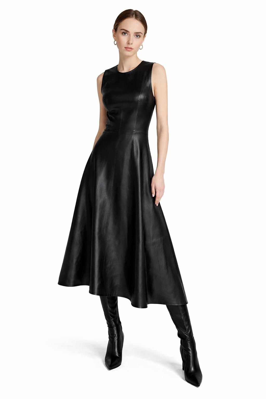 knee length dresses for ladies Final Sale Plus Size Faux Leather Mini Skater Skirt In Black