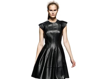 Handmade Black Lambskin Leather Mini Dress, Flare Dress, Custom Made - Etsy