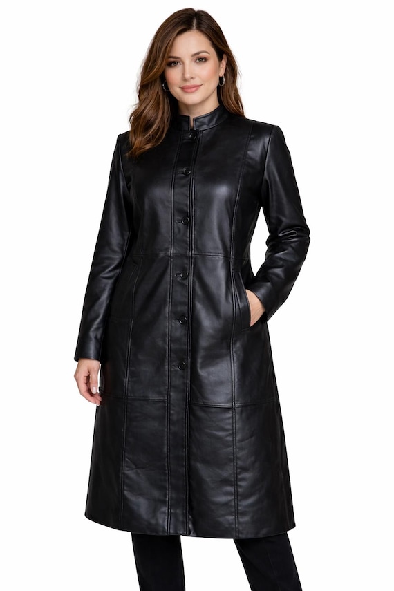 Lambskin Leather Long Coat Women | Straight Fit Genuine Leather