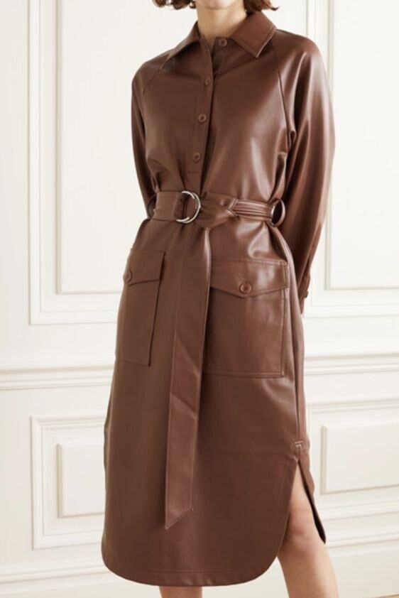 Custom Lambskin Leather Shirt Dress: Belted Midi Outfit