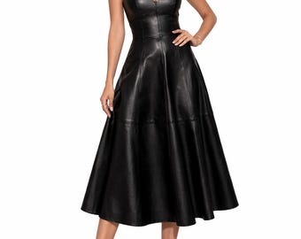 Custom Lambskin Leather Dress: Fit & Flare, Made to Measure