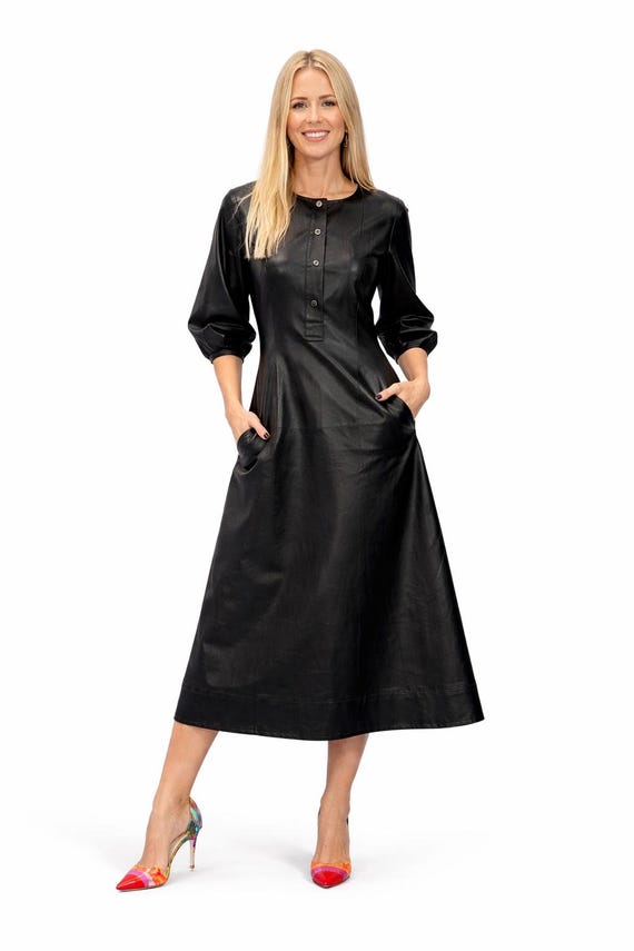 Custom Lambskin Leather Dress: Women's Pencil Style, Made to Measure
