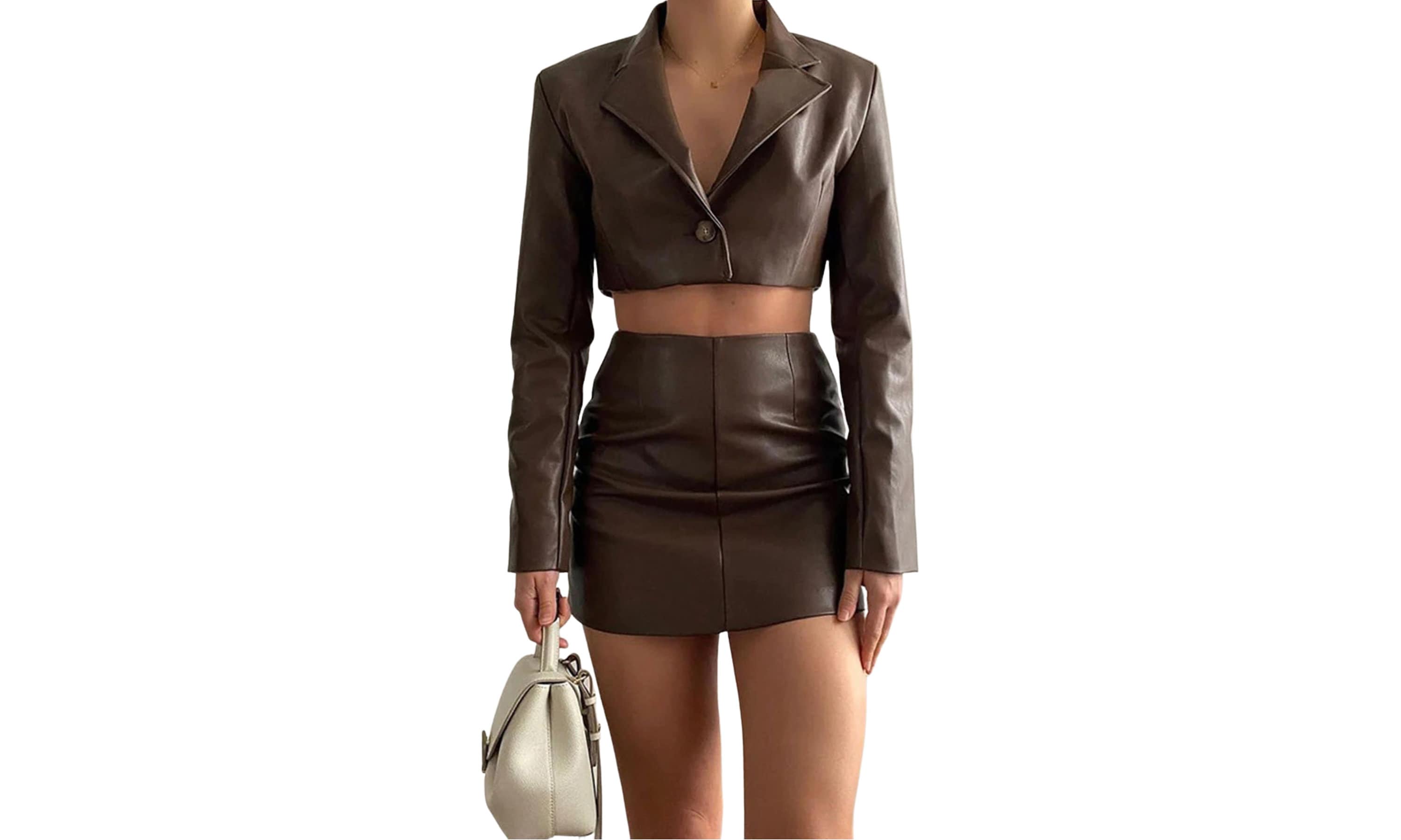 Brown leather jacket clearance skirt