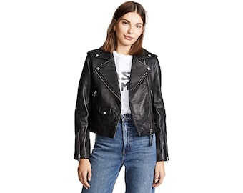 Custom Lambskin Leather Moto Jacket: Women's Classic Biker Jacket