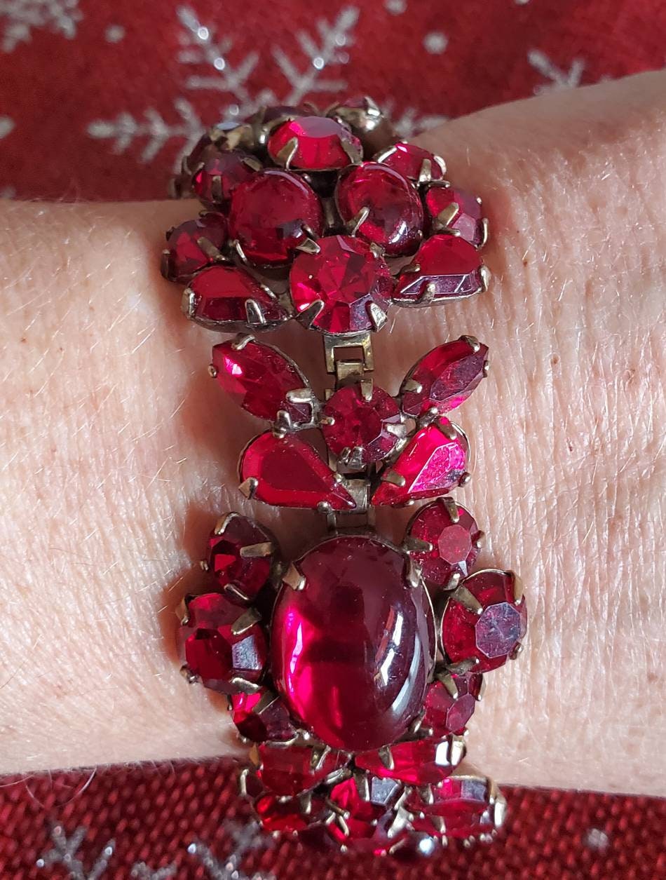 Deep Ruby Red Antique Vintage 7 Section Bracelet Etsy