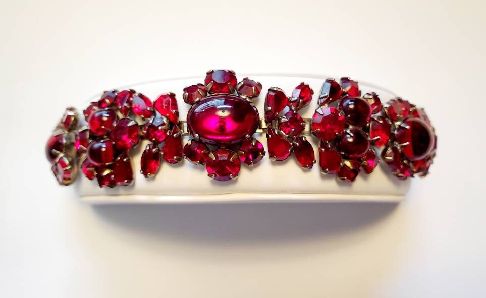 Deep Ruby Red Antique Vintage 7 Section Bracelet Etsy