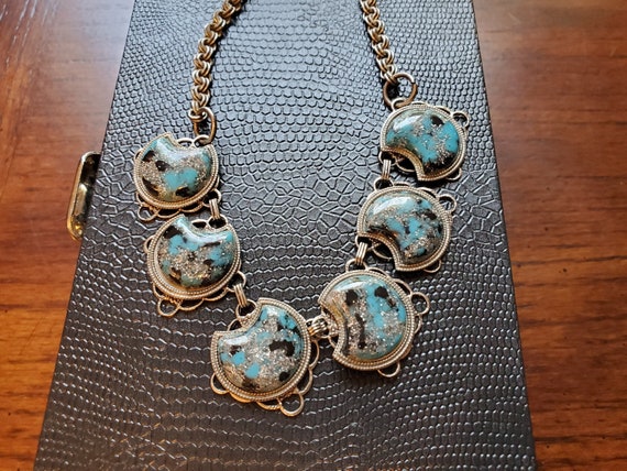 Antique Vintage Reversable Moon Shape Necklace an… - image 1