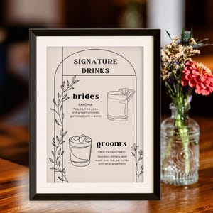 Signature Cocktail Drinks Bar Sign | Custom design for weddings, showers, events