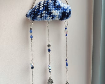 Crochet cloud Suncatcher with glass lampwork reflective beads
