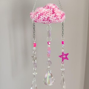 Pink crochet cloud Suncatcher with stars