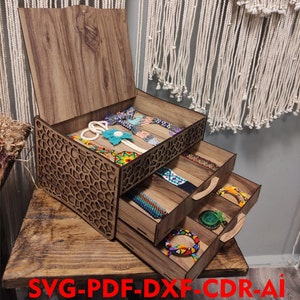 Schmuckkästchen mit Schubladen und Schreibtisch Organizer Schnittpläne digitale Datei download svg-cdr-pdf-dxf-ai