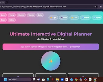 Ultimate Digital Planner | Interactive HTML Download | Monthly, Weekly, Daily, Goals & Budget Tracker | Dark and Light Mode