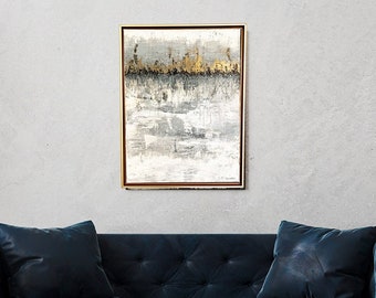 Abstract Lake No 1, Large Abstract Textured art, Blue and Gold Abstract, Modern Painting on Canvas, Living room wall decor