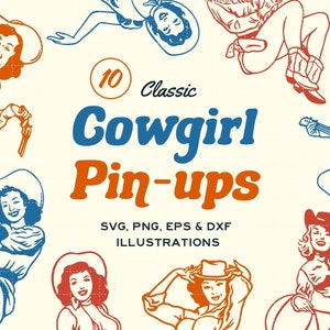 Cowgirl Pinups Bundle - Retro Western SVG PNG EPS dxf Instant Digital File Download