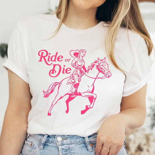 Cowgirl T-shirt Ride or Die - Digital Illustration - Retro Country Western Print File - SVG PNG EPS dxf Instant Download