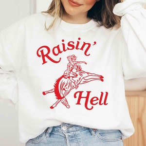 Raisin' Hell Cowgirl T-shirt - Digital Illustration - Retro Country Western Print File - SVG PNG EPS dxf Instant Download
