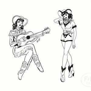 Cowgirl Pinups SVG Retro Western File Bundle PNG EPS Instant Digital Download