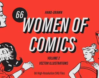 Women of Comics V2 SVG Illustrations Pulp Vintage Retro File Bundle Digital Download