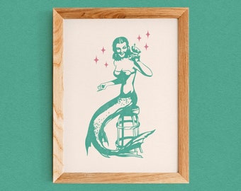 Vintage Mermaid Art Print DIGITAL Download Mid-Century Hawaii Nautical Tropical Home Decor