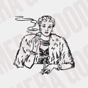 Vintage Retro Fancy Woman Illustration 50s 60s Wine Cut File Instant Digital Download SVG PNG EPS dxf File