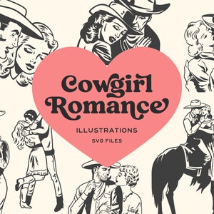 Cowgirl SVG Romantik Bundle - Retro Cowboy Western Love - Instant Digital File Download