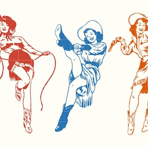 Cowgirl Pinups SVG Retro Western File Bundle V1 PNG EPS dxf Instant Digital Download