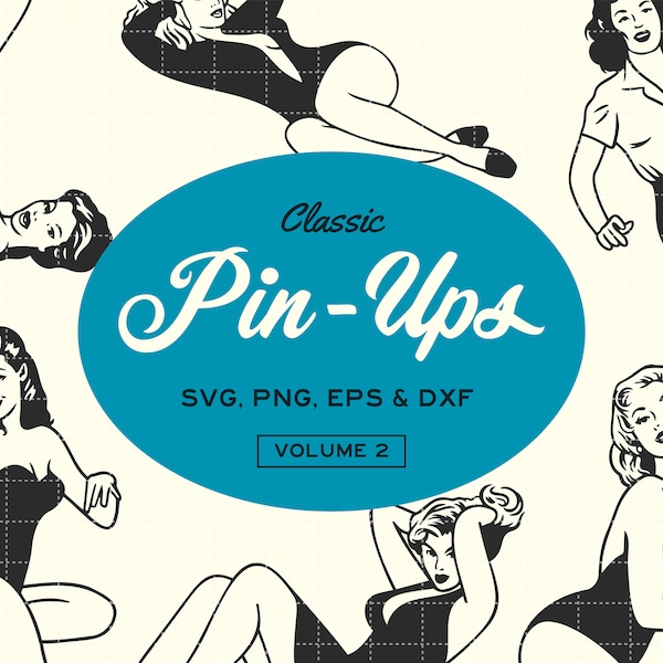 Vintage Pinup SVG PNG EPS dxf Illustration Bundle Volume 2 — Retro Women Instant Digital Download