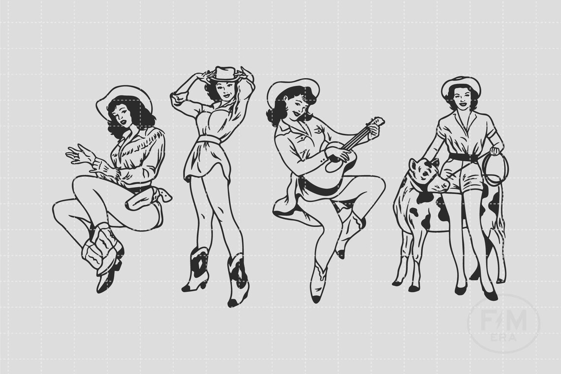 Cowgirl Pinups SVG Retro Western File Bundle V3 PNG EPS Dxf - Etsy ...