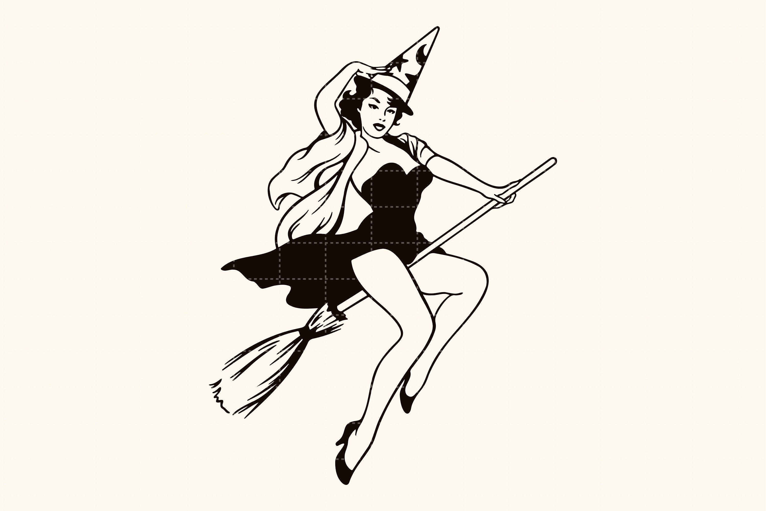 Witch Pinup SVG PNG EPS Digital Illustration Retro Halloween Fall T