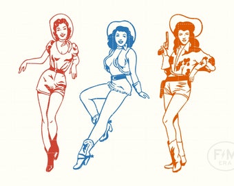 Cowgirl Pinups SVG Retro Western File Bundle V2 PNG EPS Dxf Cowgirl Pinups SVG Retro Western File Bundle V2 PNG EPS Dxf