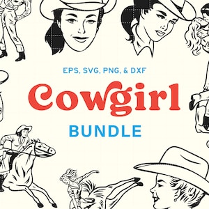 Cowgirl SVG PNG Bundle Illustrations  - Vintage Western Retro Comic 50s 60s Pinup Country Digital Download EPS dxf Bundle