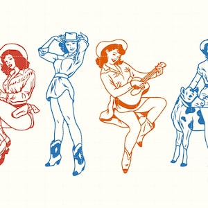 Cowgirl Pinups SVG Retro Western File Bundle V3 PNG EPS dxf Instant Digital Download