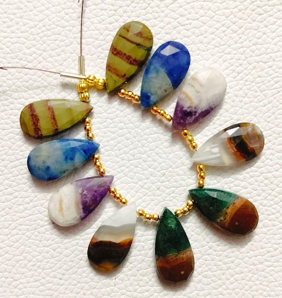 Natural Types of Multi Stones Briolette Gemstone Line Faceted