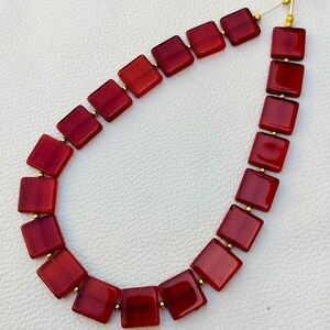 Red Garnet Glass Cube Briolette Necklace: Square Gemstone Line, 13 Inch