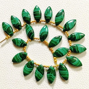 Natural Green Malachite Briolette Strand: Marquise Beads, 10 Pcs