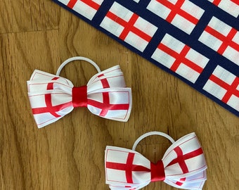 Handmade England flag hair bow set, Euro 2024