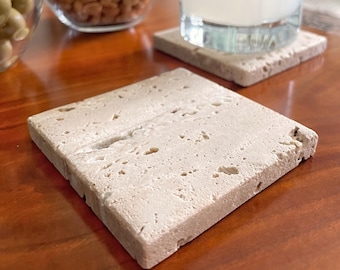 Travertine marble coasters set - Natural Stone - Square marble coasters - Dinnerware - Homeware - Lifestyle - Housewarming Gift - Home decor