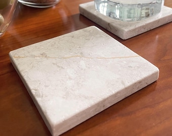 White Pearl marble coasters set - Natural Stone - Square marble coasters - Dinnerware - Homeware - Lifestyle - Drinks coasters - Handmade