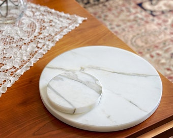 Calacatta Gold marble round plate - Natural stone platter - Marble Organizer - Decorative Tray - Furniture - Lifestyle - Candleholders