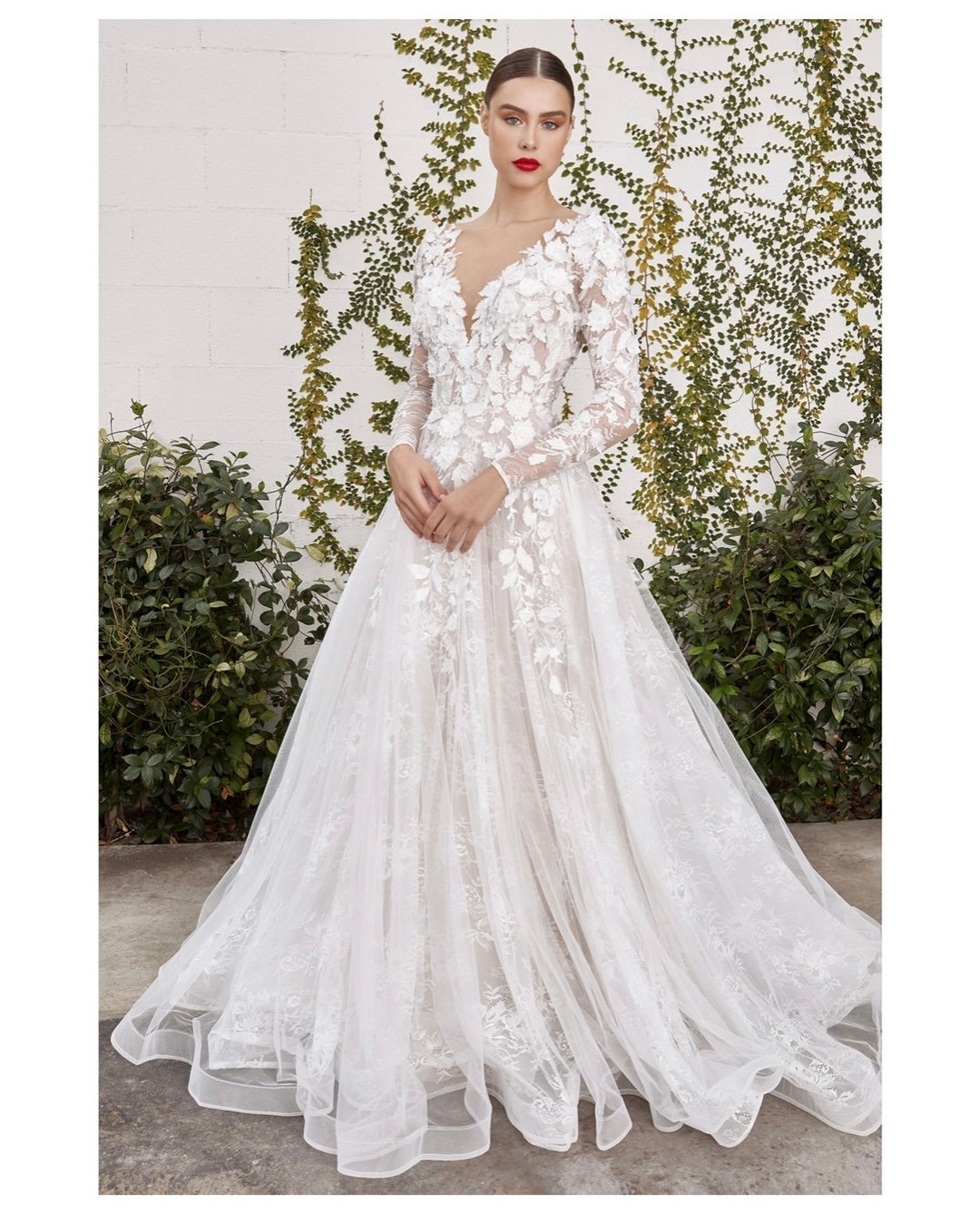 Luxury Floral Lace Bridal Gown 3D Flowers Bridal Dress White Etsy