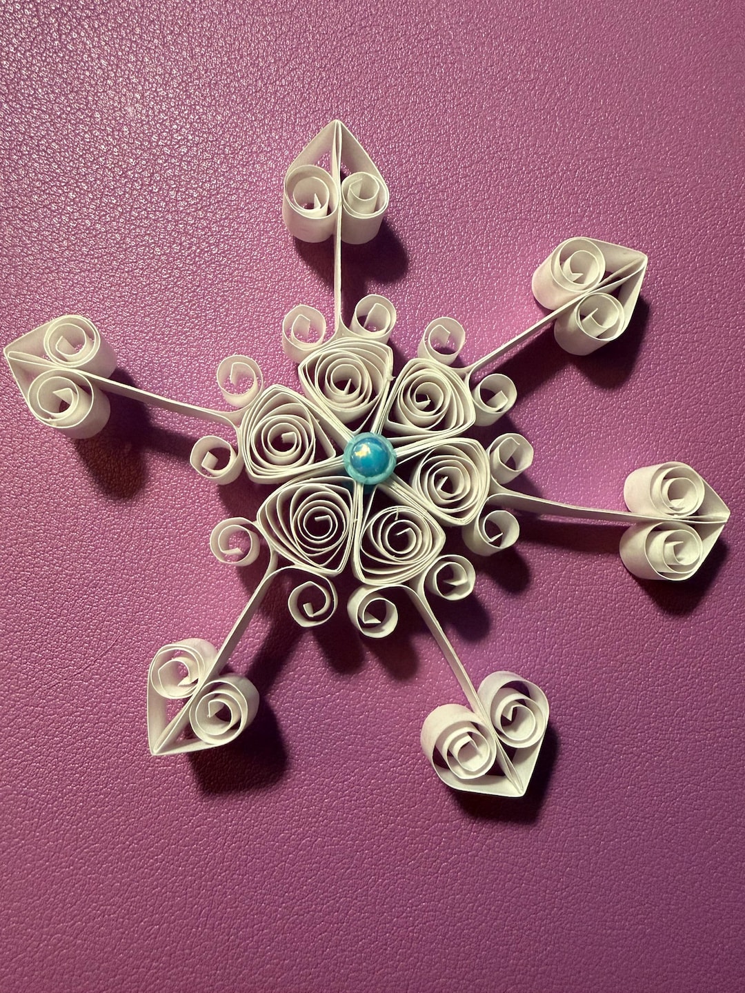 Quilled Metallic White Triangle Snowflake With Heart Scrolls Ornament ...