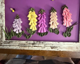 Quilled Foxgloves with bees Framed Art