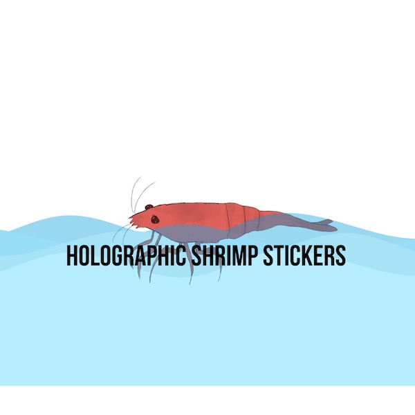 Holographic Small Cherry Shrimp Stickers (1.94 x 1 in)