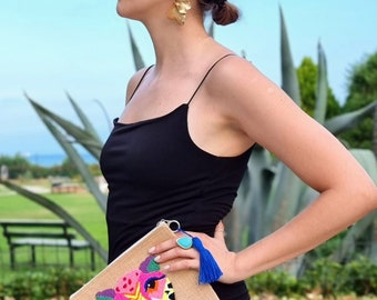 Tigre colorido, bolso bordado, bolso hecho a mano con mechones, bolso hecho con aguja de punzonado, bolso de mano de yute, bolso de mano hecho a mano con mechones hechos con aguja de punzonado, bolso bordado,