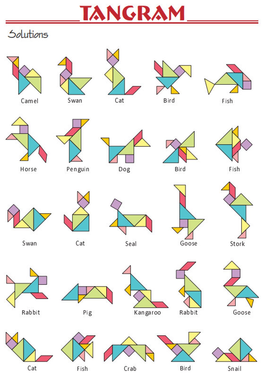 49 Animal Tangrams and Additional 19 Animal Tangram Puzzles Printed Digital  Download 