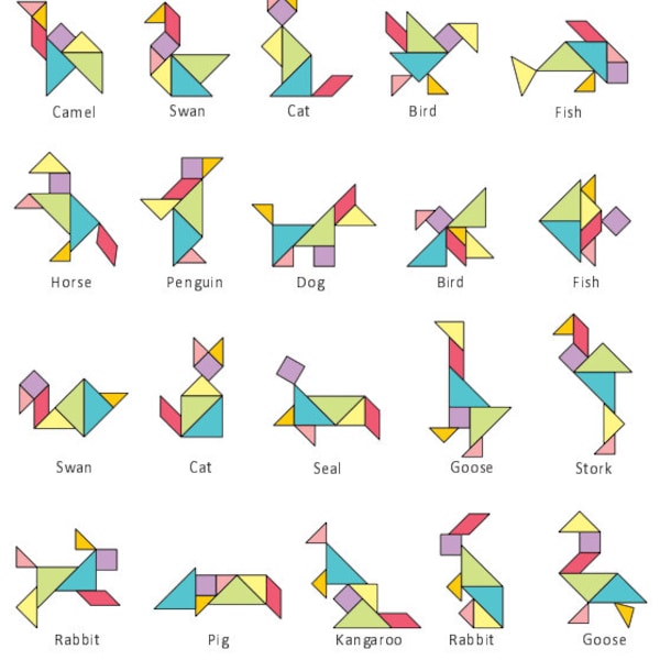 49 Animal Tangrams and additional 19 animal tangram Puzzles Printed Digital Download