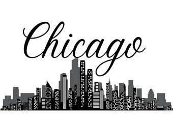 Chicago Skyline wall art, instant digital download, Chicago Illinois sky art, canvas, poster, wall decor, painting.