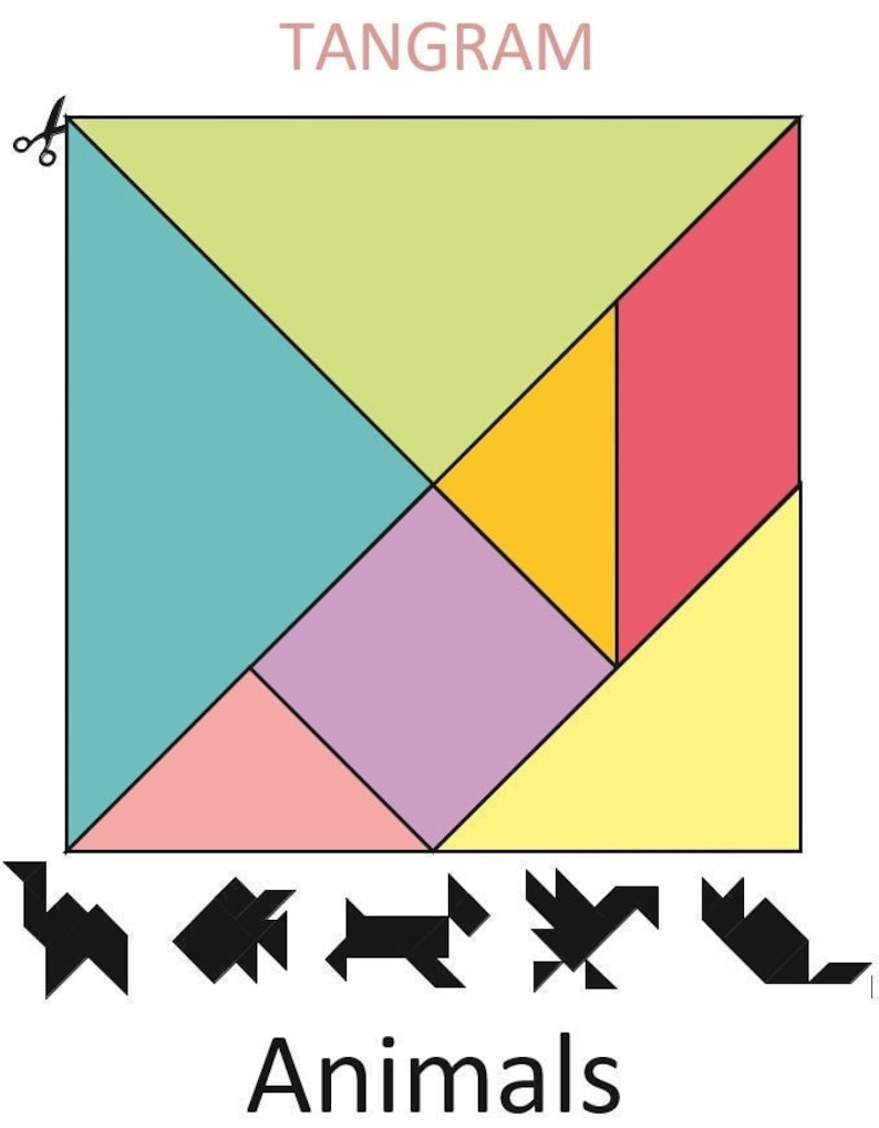 49 Animal Tangrams and additional 19 animal tangram Puzzles Printed Digital Download image 2